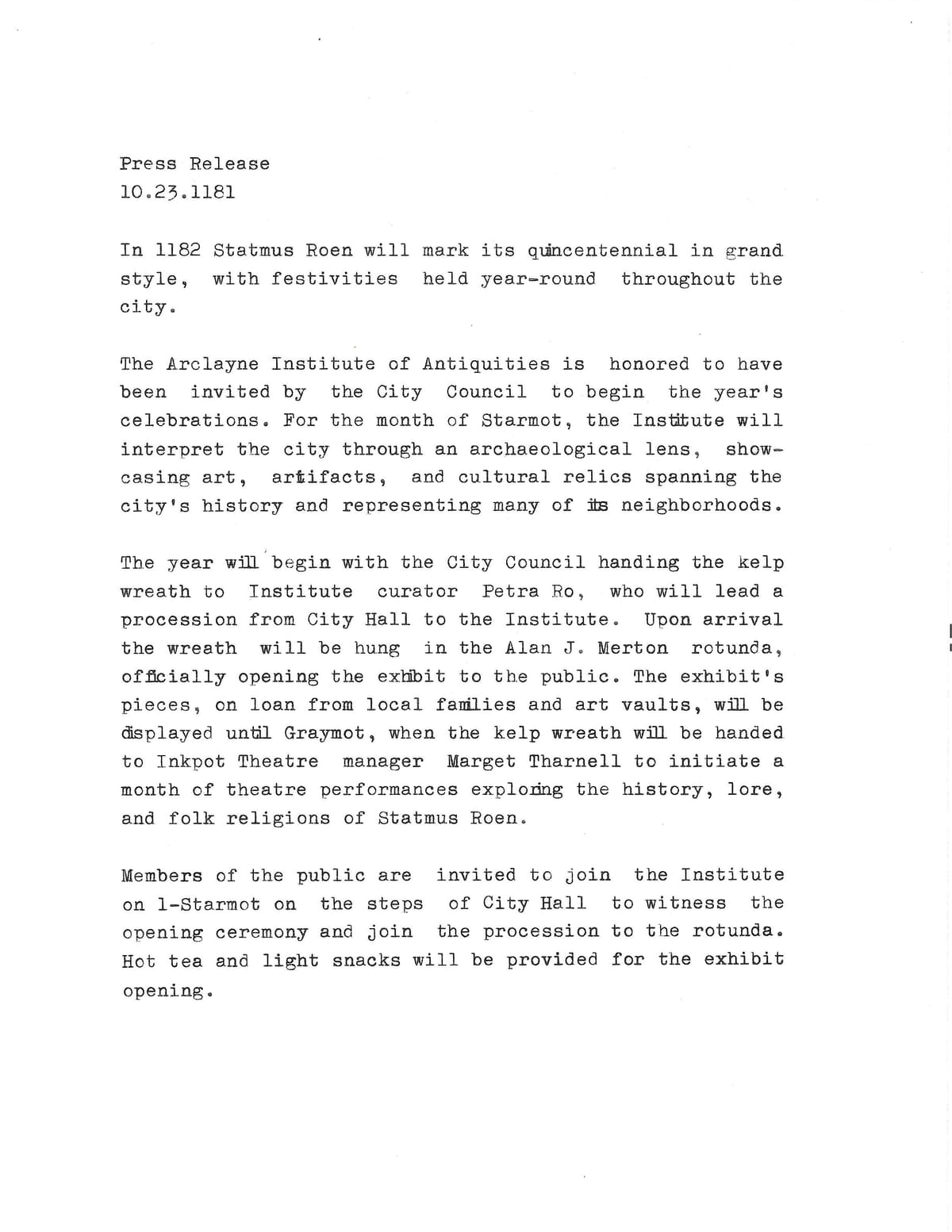 Quincentennial of Statmus Roen