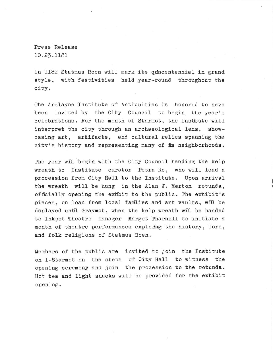 Quincentennial of Statmus Roen